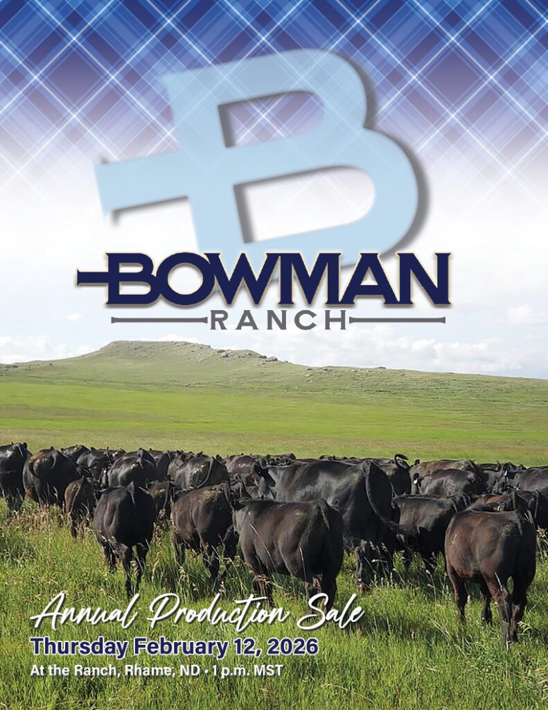 Bowman Ranch logo over cattle pasture